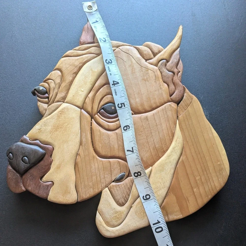 Pit Bull Terrier Intarsia Wood Wall Art Handmade 3D Dog Portrait Plaque 10